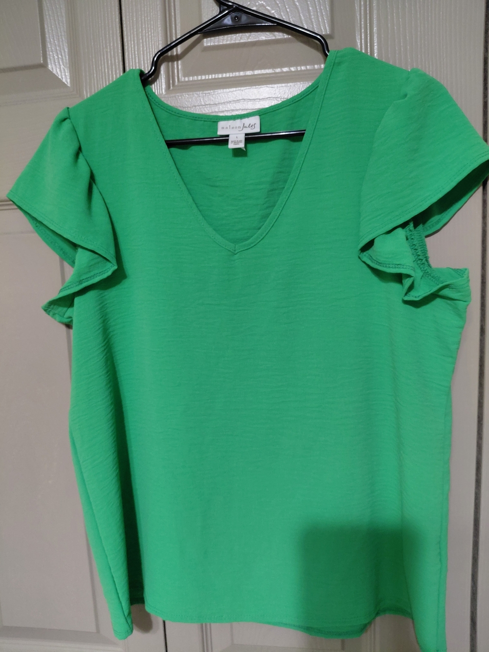 Maison Jules Bright Green V-Neck Flutter Sleeve Blouse